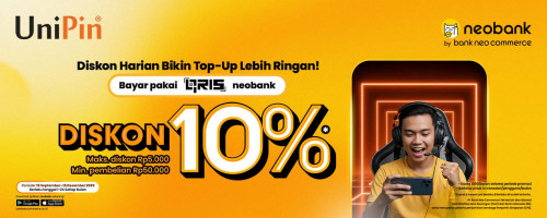 Diskon 10% Tiap Top Up game favoritmu pakai QRIS neobank di UniPin